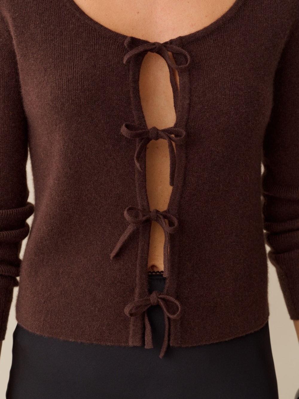 Cashmere Chocolate Brown Tie-Front Top - Picture 2 of 7